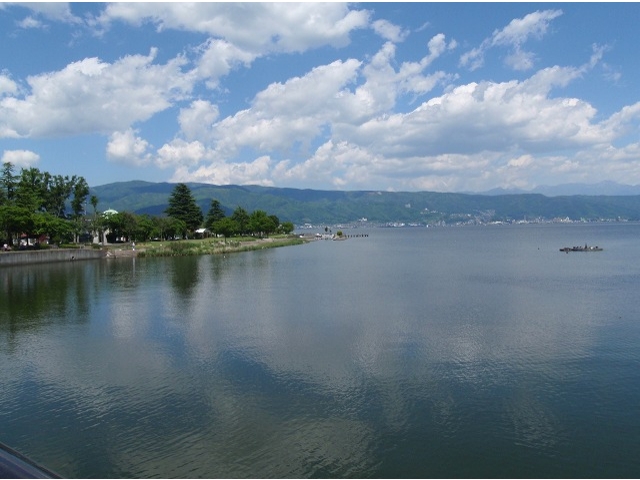 釜口水門から見る諏訪湖