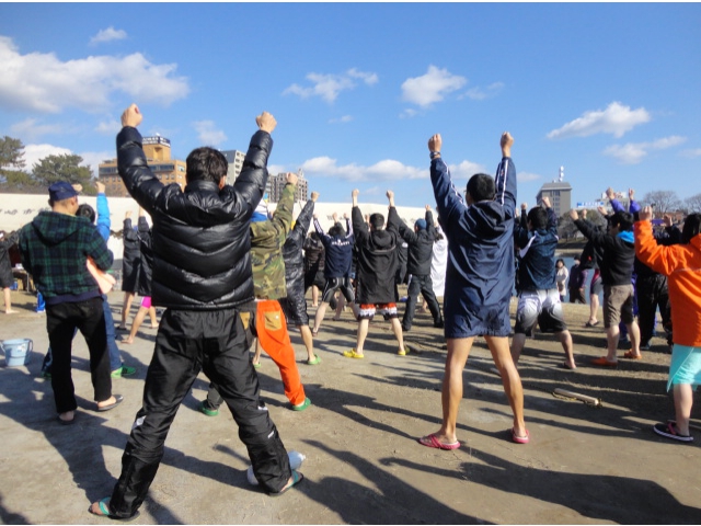 天突き体操で入水準備です