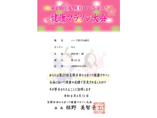 目標の2時間30分にはまだまだだがいずれは